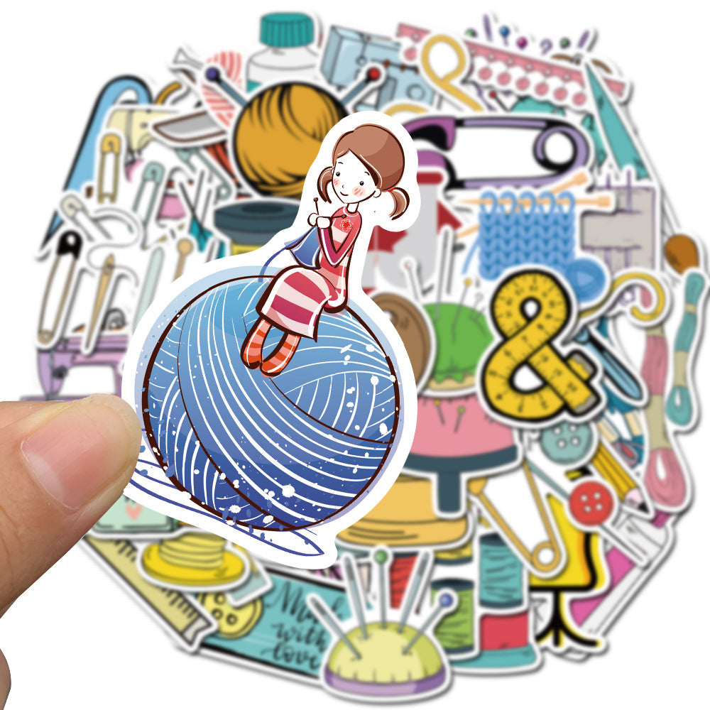 50PCS Art Illustration Trendy Hand-Sewing Tools Doodle Stickers Exquisite Fashion Creative DIY Journal Decorative Decals Suitable for Mugs, Helmets, Skateboards, and Stationery Cases