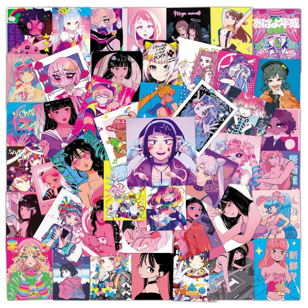 50PCS Japanese Anime Cartoon Teenager Graffiti Sticker Notebook Guitar Water Cup Trolley Case Waterproof Sticker