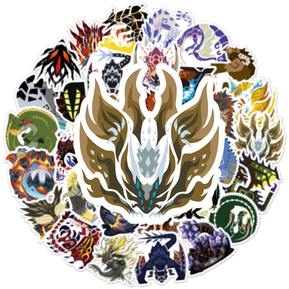 50PCS of cute cartoon anime Monster Hunter decorative style graffiti stickers, personalized, fashionable and creative trend DIY exquisite decorative decal cups, helmets, skateboard popular sticker toys