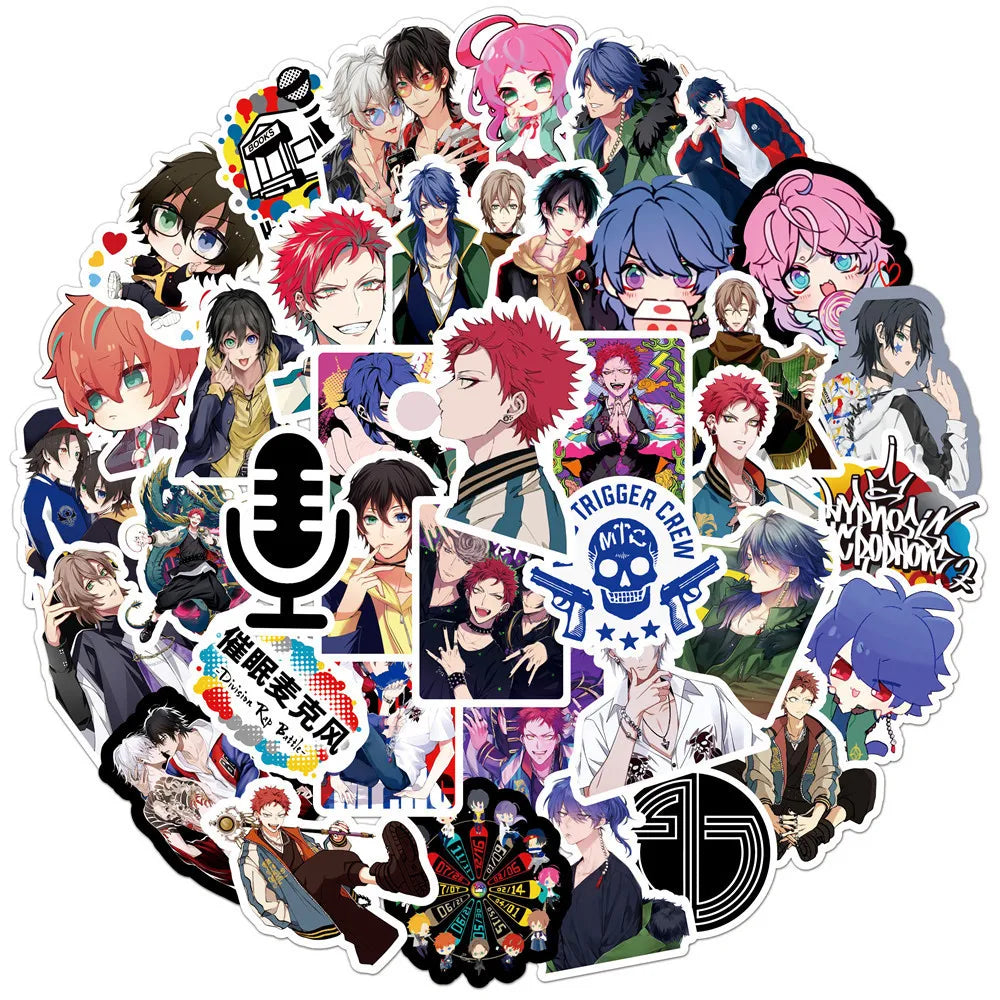 50 pieces of cartoon anime hypnotic microphone graffiti stickers, personalized DIY luggage, refrigerator, notebook waterproof decorative sticker toys