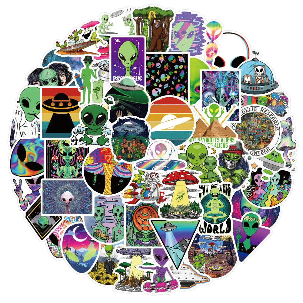 50PCS Alien Cartoon Graffiti Notebook Trolley Case Bike Scooter Waterproof Children Gift Sticker