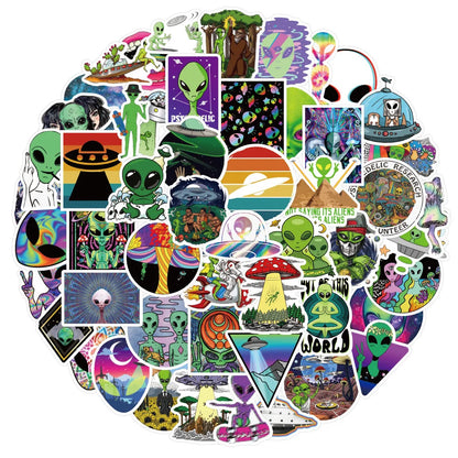 50PCS Alien Cartoon Graffiti Notebook Trolley Case Bike Scooter Waterproof Children Gift Sticker