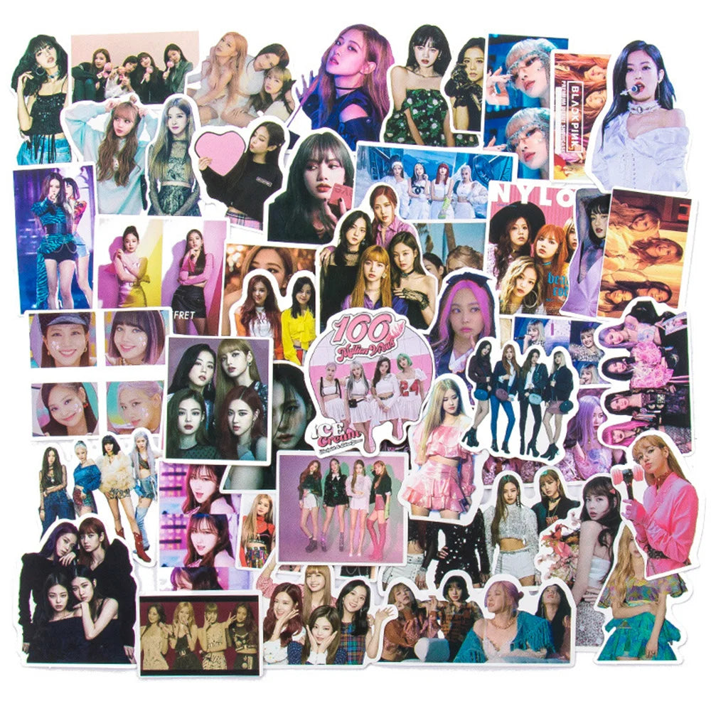 50pcs popular black pink women's group graffiti sticker trunk suitcase notebook f waterproof sticker
