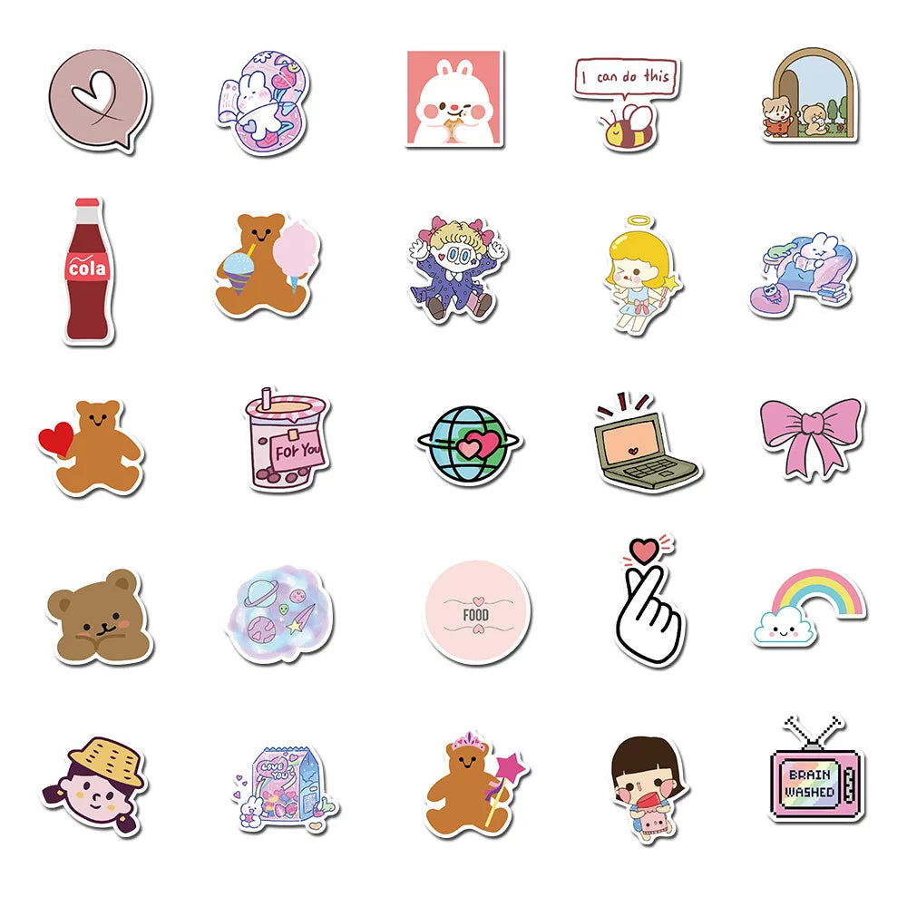 50PCS         InsLovely Girl Bear Graffiti Waterproof Sticker Suitcase Notebook Refrigerator Skateboard Helmet Water Cup