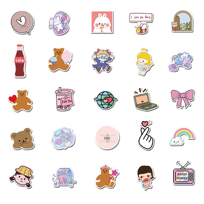 50PCS         InsLovely Girl Bear Graffiti Waterproof Sticker Suitcase Notebook Refrigerator Skateboard Helmet Water Cup