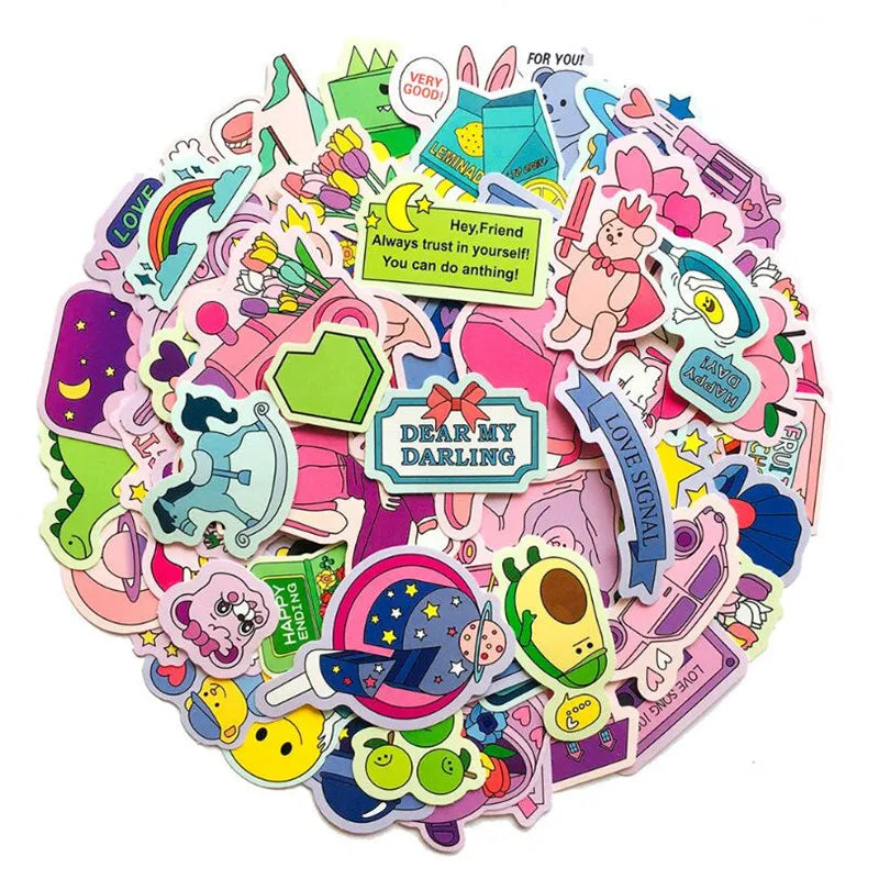 50PCS Korean Literature And Art Color Waterproof Stationery Diary Luggage Stickers Helmet Stickers