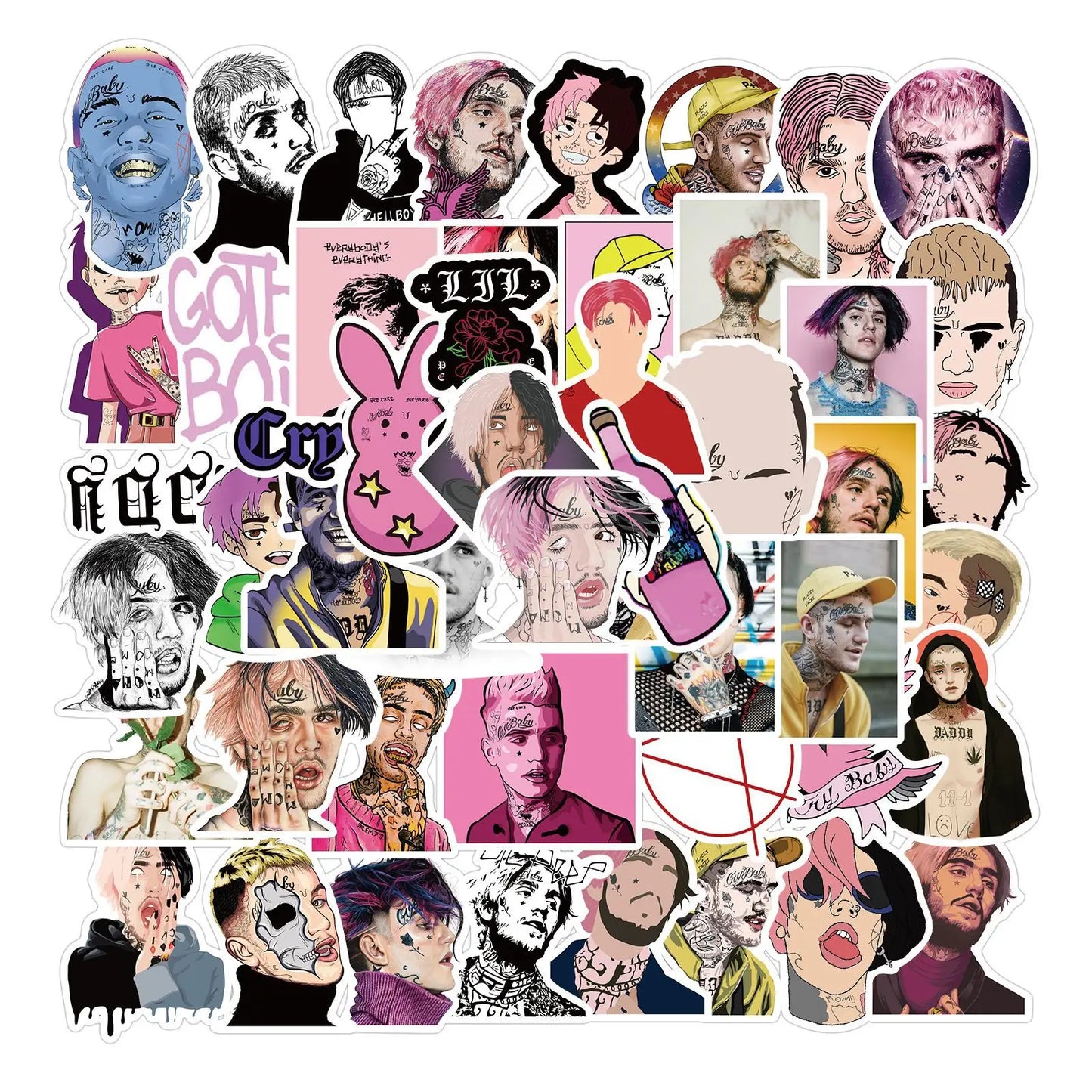 50PCS Rapper Lil Peep Graffiti Waterproof Sticker Suitcase Notebook Mobile Phone Refrigerator Skate board Water Cup