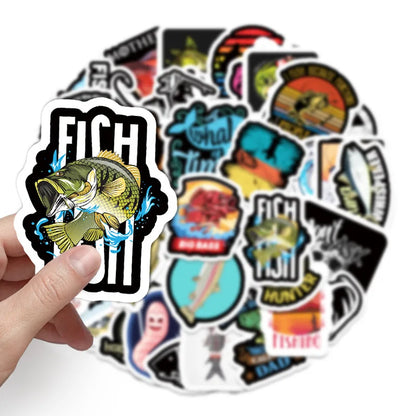 50PCS Cartoon Fishing Series Sticker Trolley Case Bike Scooter Water Cup Waterproof Sticker
