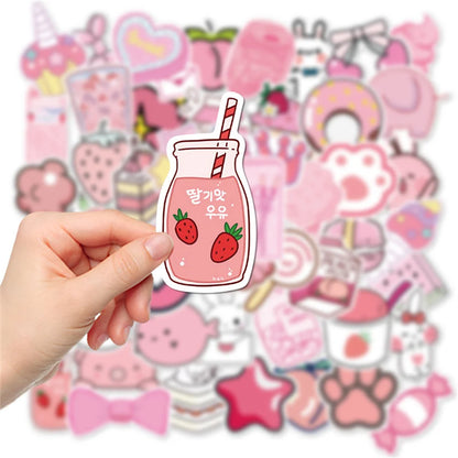 50PCS New Cartoon Pink Girl Cute Graffiti Waterproof Sticker Suitcase Notebook Refrigerator Stationery Box Helmet