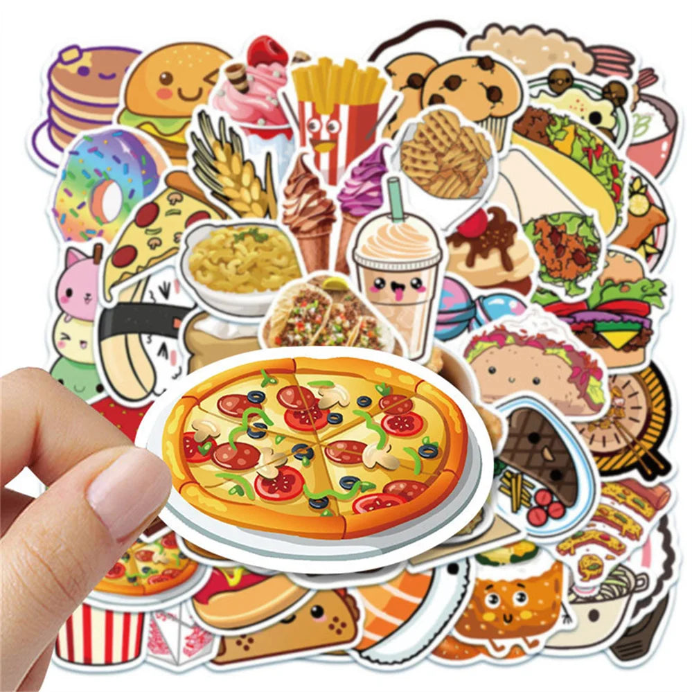 50PCS cartoon food hamburger cookie series decorative style graffiti stickers, personalized, fashionable and creative DIY exquisite decorative decal cups, helmets, skateboard popular sticker toys