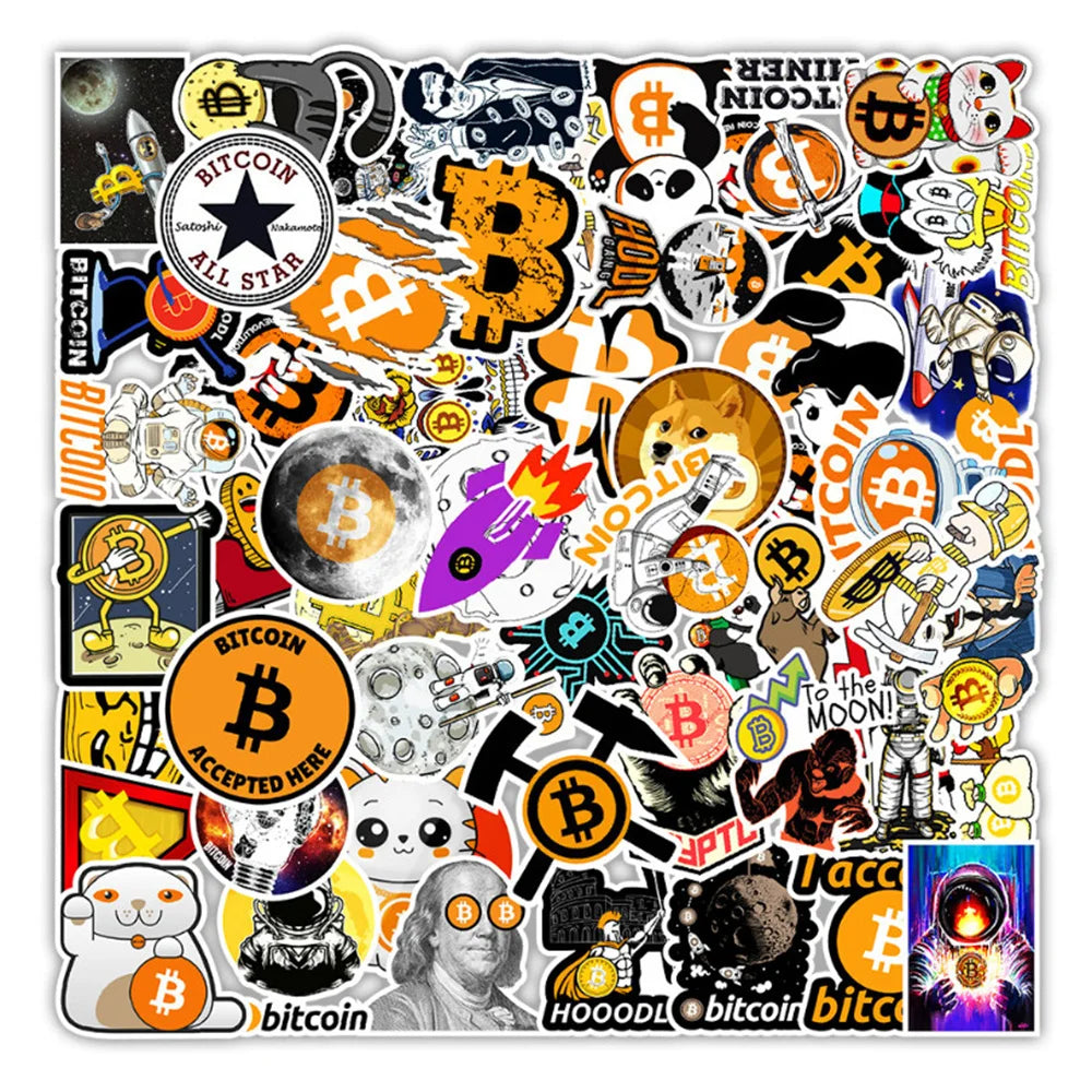 50 pieces of cartoon Bitcoin decorative graffiti stickers, personalized notebook planner refrigerator waterproof sticker toys