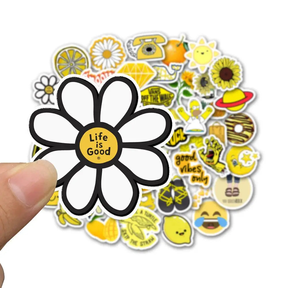 50PCS cartoon yellow series fresh and cute bee decorative style graffiti stickers, personalized fashion and creative trend DIY exquisite decorative decal cups, helmets, skateboard popular sticker toys