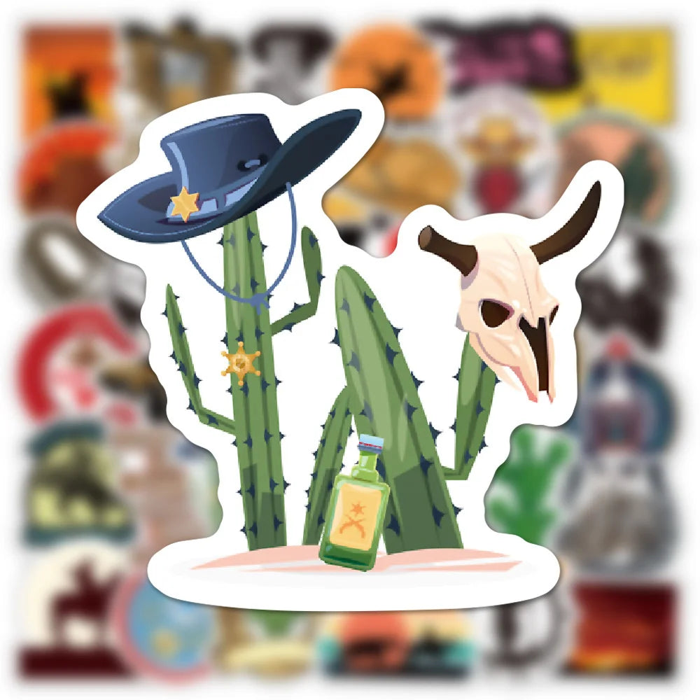 50PCS Western Cowboy Graffiti Waterproof Sticker Suitcase Notebook Refrigerator Skateboard Stationery Box Helmet
