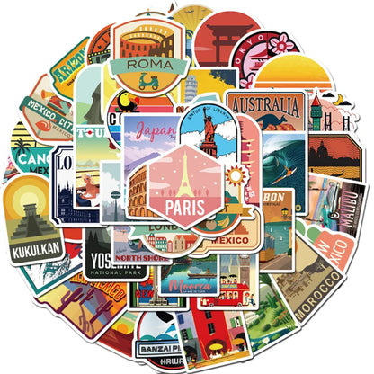 50PCS  travel city landscape sticker mobile phone case skateboard luggage waterproof graffiti sticker toy