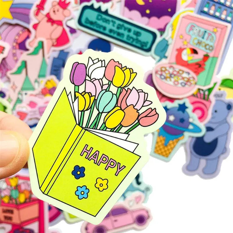 50PCS Korean Literature And Art Color Waterproof Stationery Diary Luggage Stickers Helmet Stickers