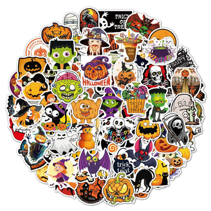 50PCS Halloween Sticker Pumpkin Bat Cartoon Party Sticker Decoration Waterproof Sticker