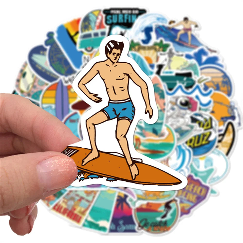 50PCS  Cartoon Summer Beach Surfing Mobile Phone Shell Graffiti Diary Skateboard Decoration Waterproof Stickers Toys