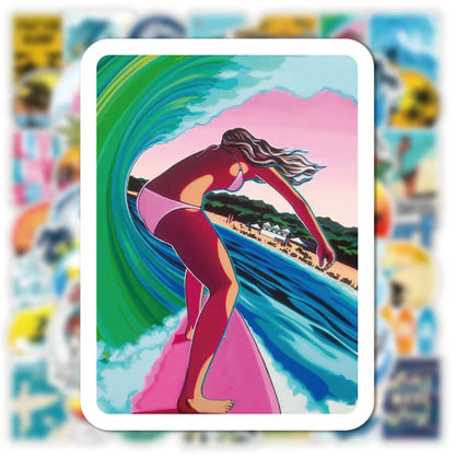 50PCS Summer Beach Surfing Graffiti Sticker Luggage Trolley Car Skateboard Fresh Adventure Sticker
