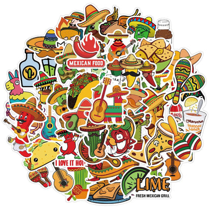 50PCS Mexican Style Food Graffiti Waterproof Sticker Suitcase Notebook Mobile Phone Refrigerator Water Cup Helmet