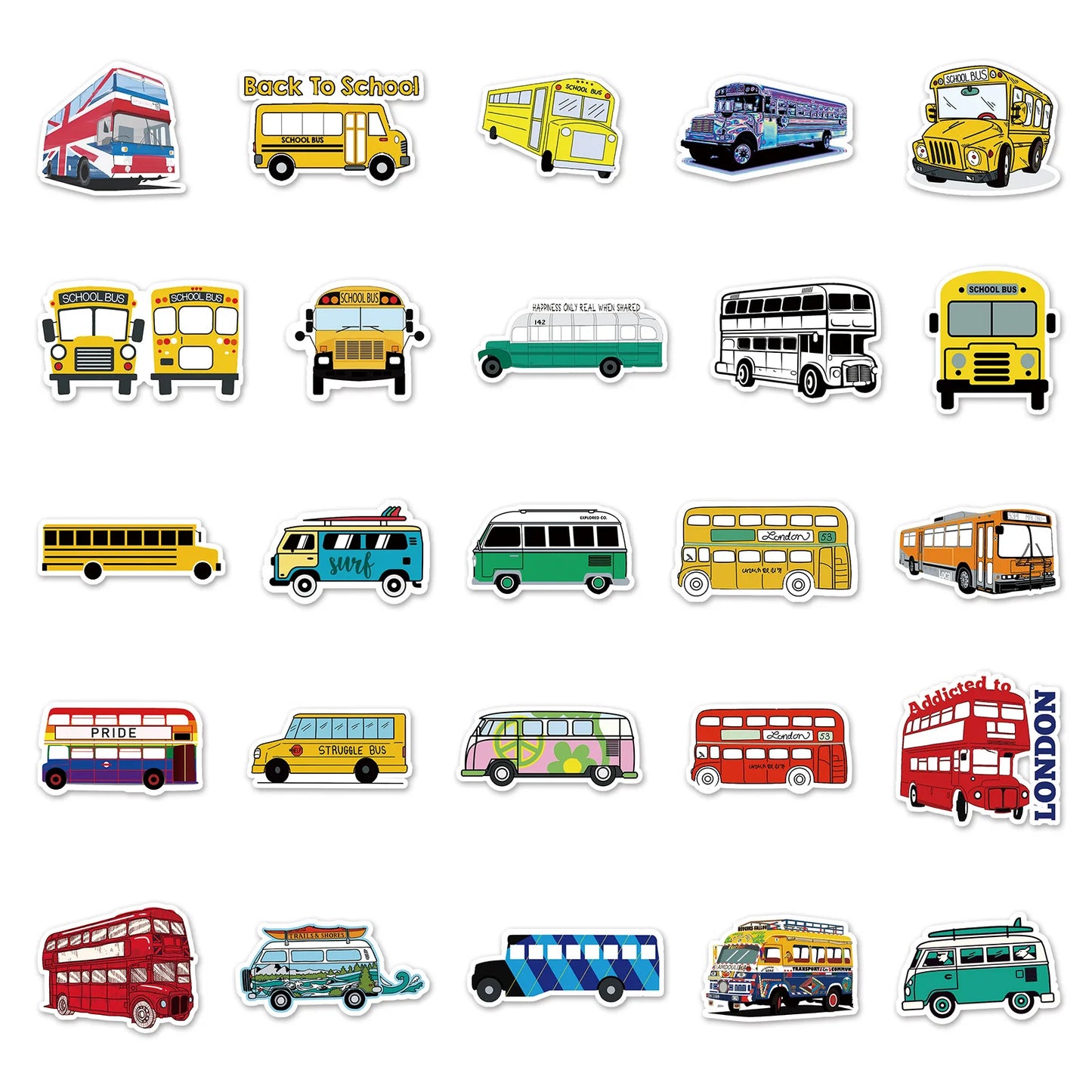 50pcs Cartoon Bus Graffiti Sticker DIY Suitcase Notebook Guitar Star Children's Sticker Waterproof
