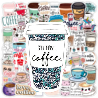 50PCS Coffee Cute Cartoon Graffiti Stickers Suitcase Laptop Helmet PVC Custom Waterproof Decorative Stickers