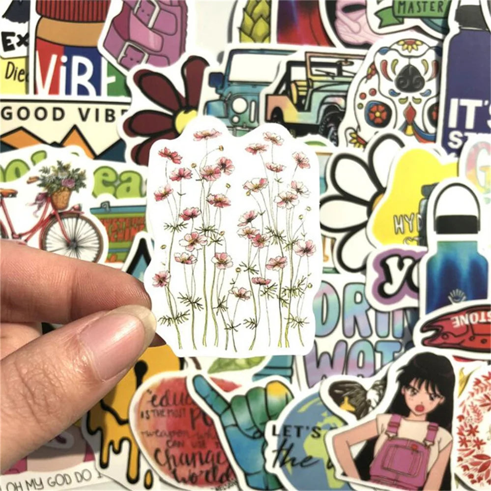 50PCS Cartoon Fresh Plant Flower Series Helmet Graffiti Diary Water Cup Decoration Waterproof Sticker Toy