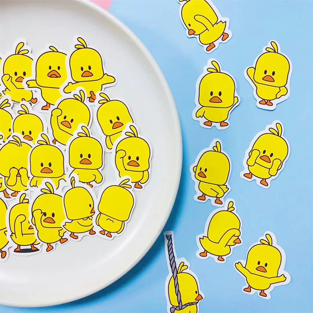 50 pieces of fashionable, simple and cute little yellow duck animated graffiti stickers, personalized DIY luggage, phone cases, computers, scooters, rider accounts, stationery and decorative stickers