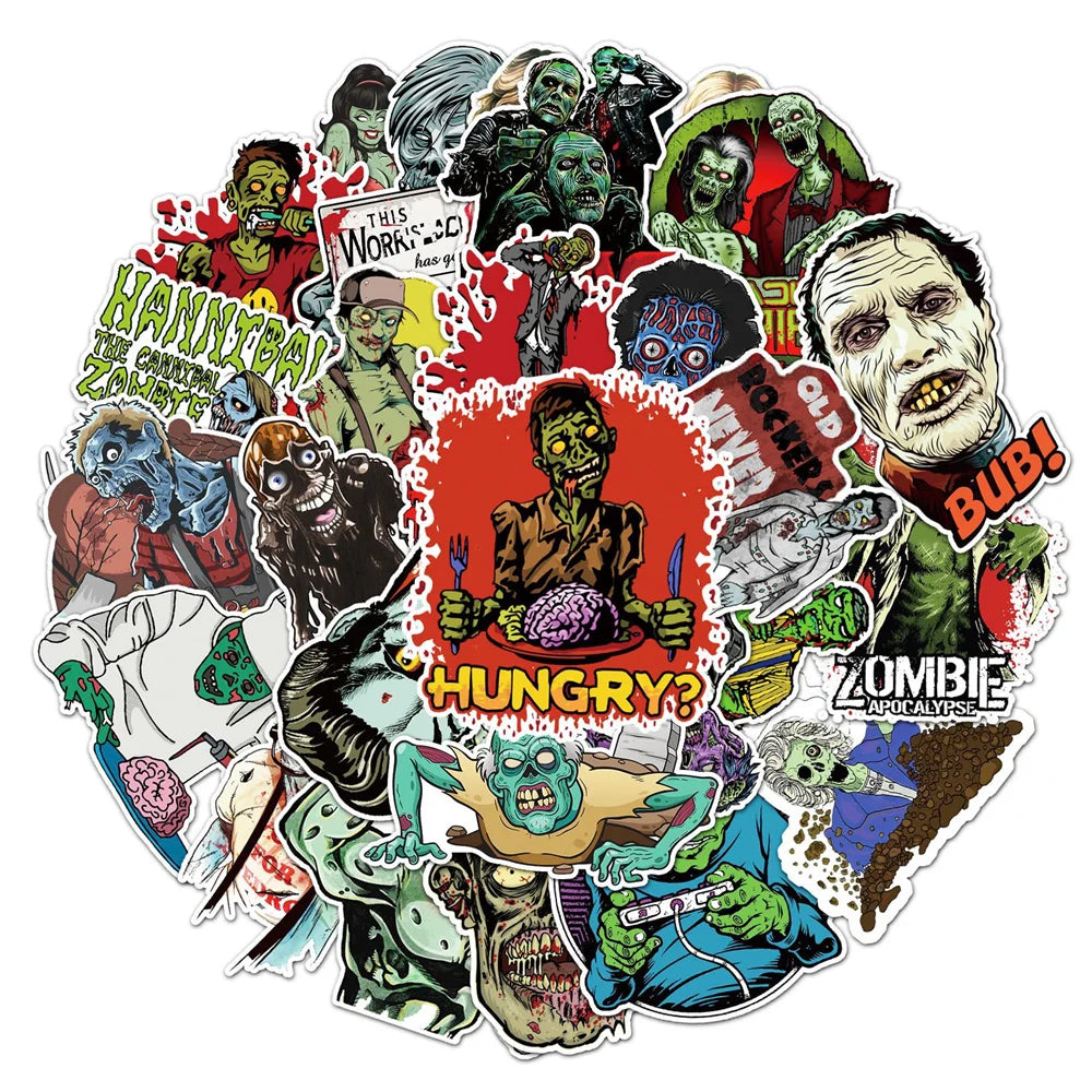 50PCS Zombie Graffiti Sticker Personality Horror DIY Handbook Notebook Skateboard Luggage Sticker