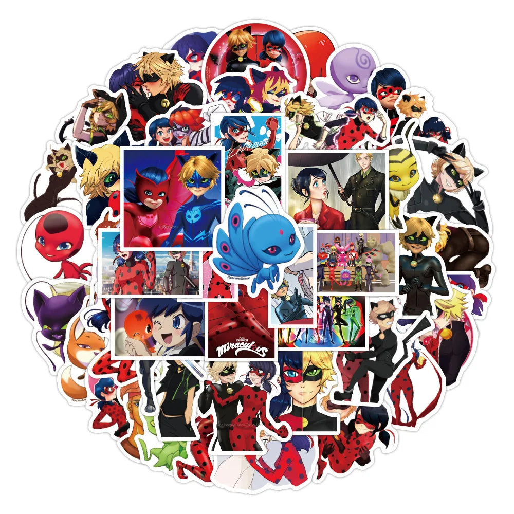 50PCS Cartoon Ladybug Girl Graffiti Sticker Laptop Guitar Skateboard Water Cup Mobile Phone Gift Toy Sticker