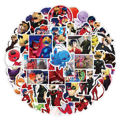 50PCS Cartoon Ladybug Girl Graffiti Sticker Laptop Guitar Skateboard Water Cup Mobile Phone Gift Toy Sticker