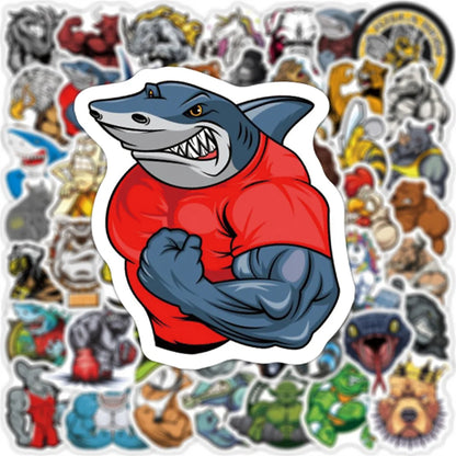 50PCS cartoon fierce muscle animal decorative style graffiti stickers, personalized, fashionable and creative trend DIY exquisite decorative decal cups, helmets, skateboard popular sticker toys