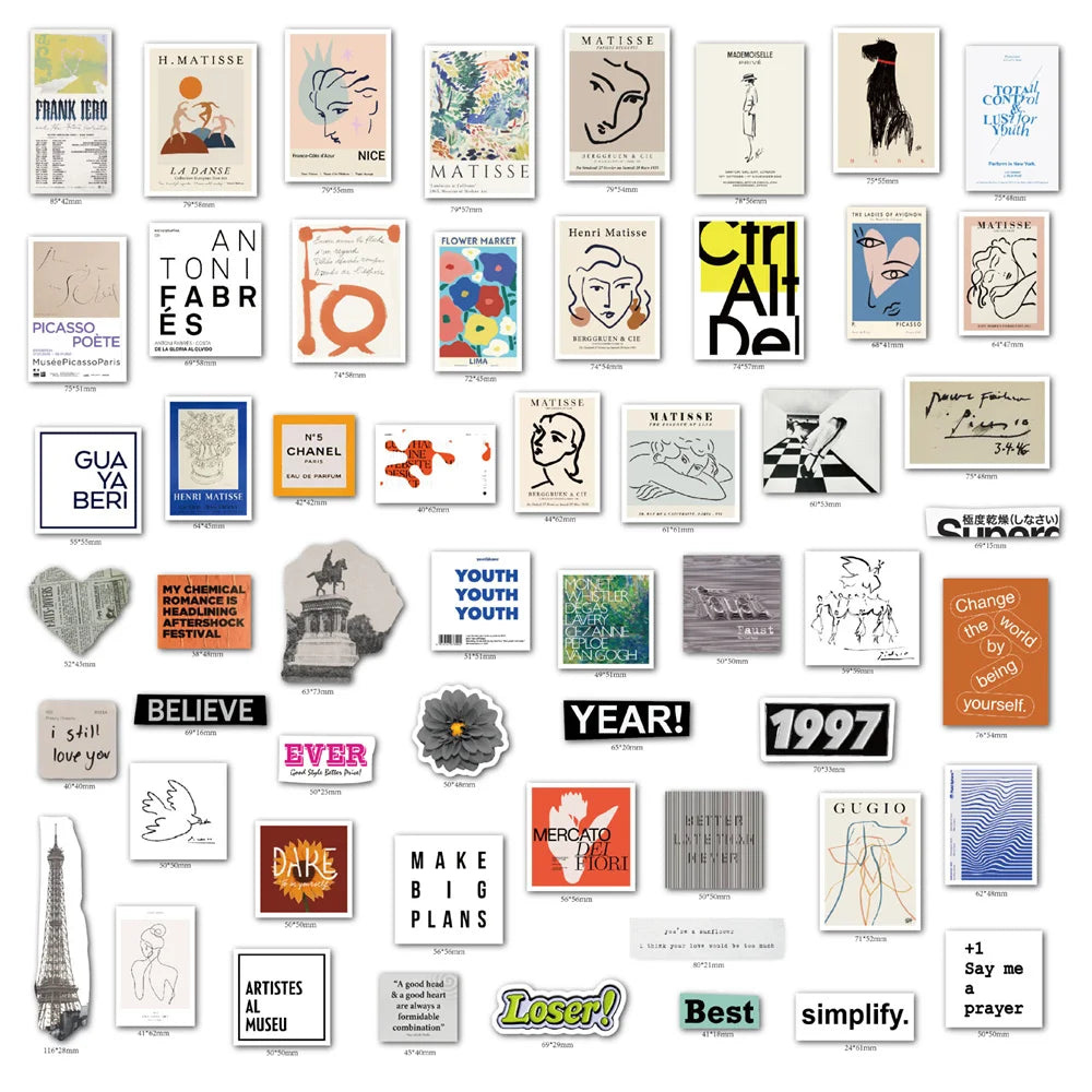 50PCS French Pop Art Collage Handbook Waterproof Sticker Notebook Tablet Electric DIY Sticker