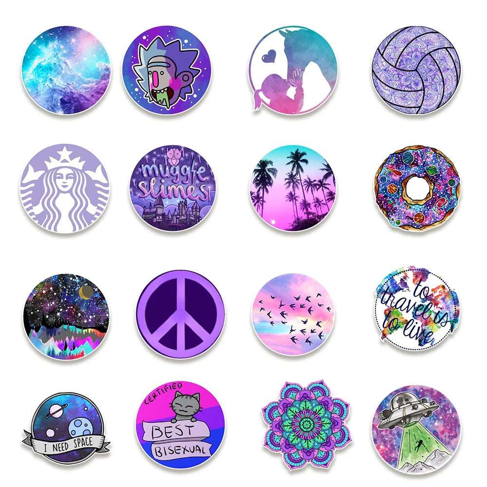 50PCS Purple Non-repetitive Graffiti Stickers Mobile Phone Stationery Notebook Luggage Creative Waterproof Stickers