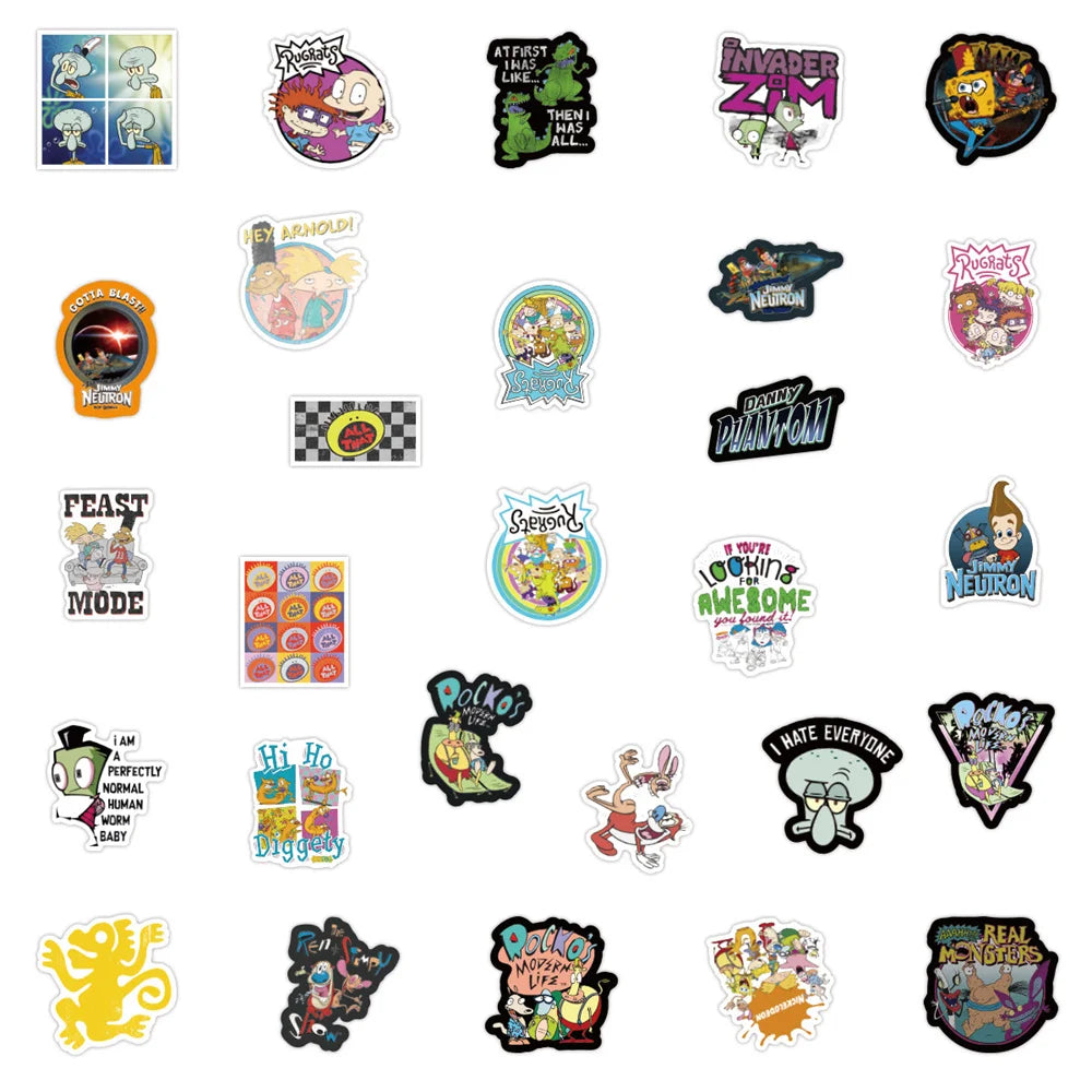 50PCS New 90s Cartoon Animated Graffiti Stickers Waterproof Luggage Laptop Scooter Water Cup Stickers