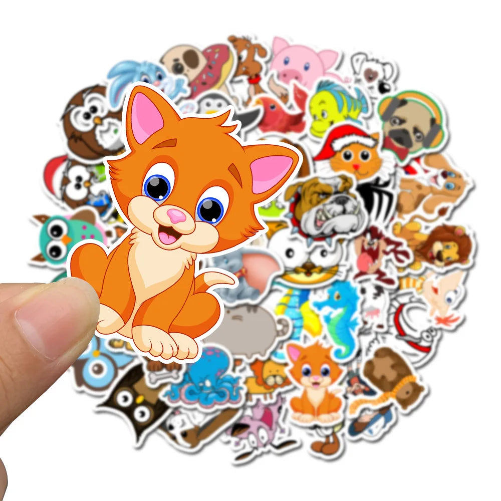 50PCS cartoon cute little animal series decorative style graffiti stickers, personalized, fashionable, creative and trendy DIY exquisite decorative decal cups, helmets, skateboard popular sticker toys