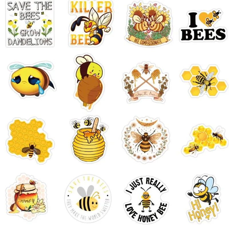 50PCS Art Illustration Classic Insect Bee Cute Cartoon Decorative Style Graffiti Stickers Personality Fashion Creative DIY Exquisite Decorative Decals For Cups Helmets Skateboards Popular Stickers Toys