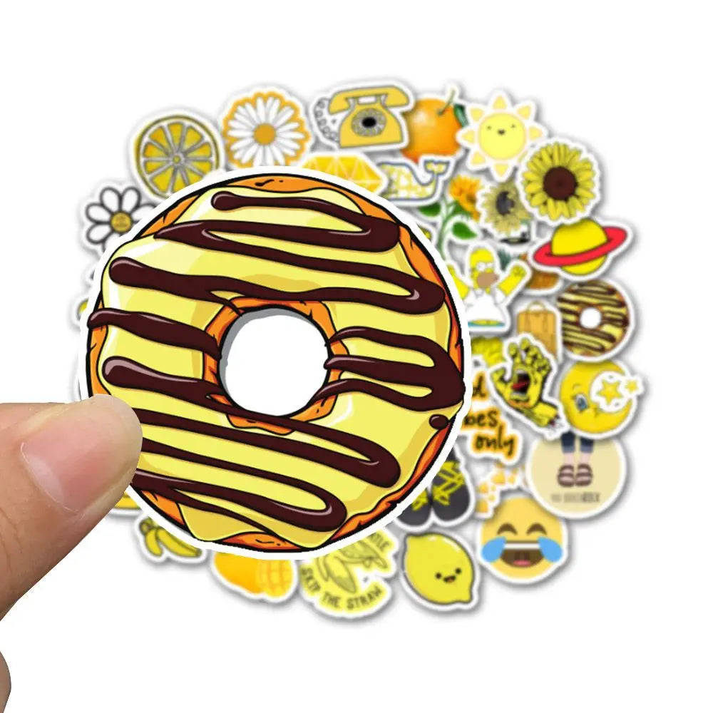 50PCS cartoon yellow series fresh and cute bee decorative style graffiti stickers, personalized fashion and creative trend DIY exquisite decorative decal cups, helmets, skateboard popular sticker toys