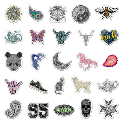 50PCS Personality Fashion Cashew Flower Pattern DIY Decorative Stickers Luggage Notepad Stationery Box Stickers