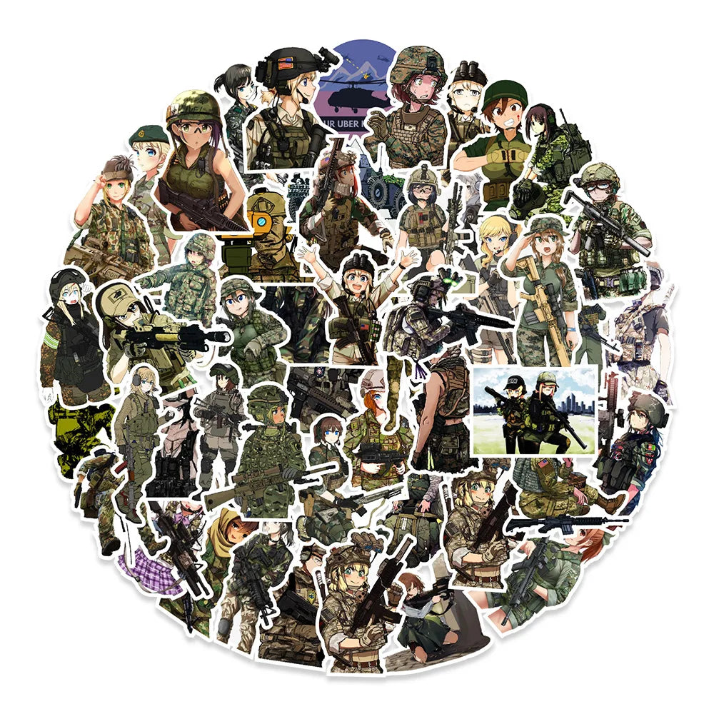 50PCS Anime Camouflage Beauty Cartoon Soldier Graffiti Sticker Skateboard Suitcase Water Cup Phone PVC Sticker