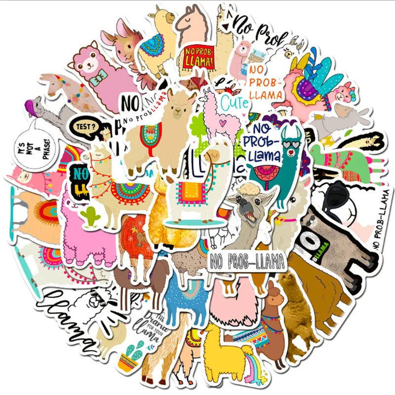 50PCS   Cartoon Animal Alpaca Mud Horse Mobile Phone Case Waterproof Graffiti Sticker Decoration