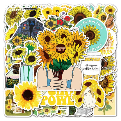 50 pieces of cartoon color sunflower graffiti stickers, personalized trolley, notebook, planner, decorative waterproof sticker toys