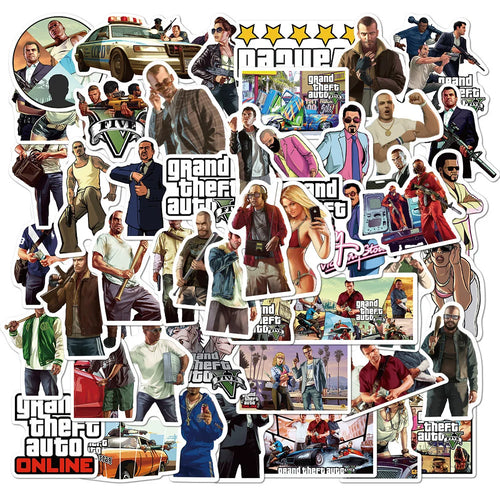 50PCS Action Game Grand Theft Auto Graffiti Waterproof Sticker Suitcase Notebook Skateboard Refrigerator WaterCup