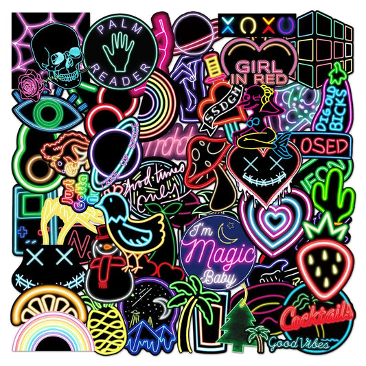 50PCS Neon Graffiti DIY Sticker Skateboard Notebook Gift Water Cup Waterproof Children Stationery Sticker
