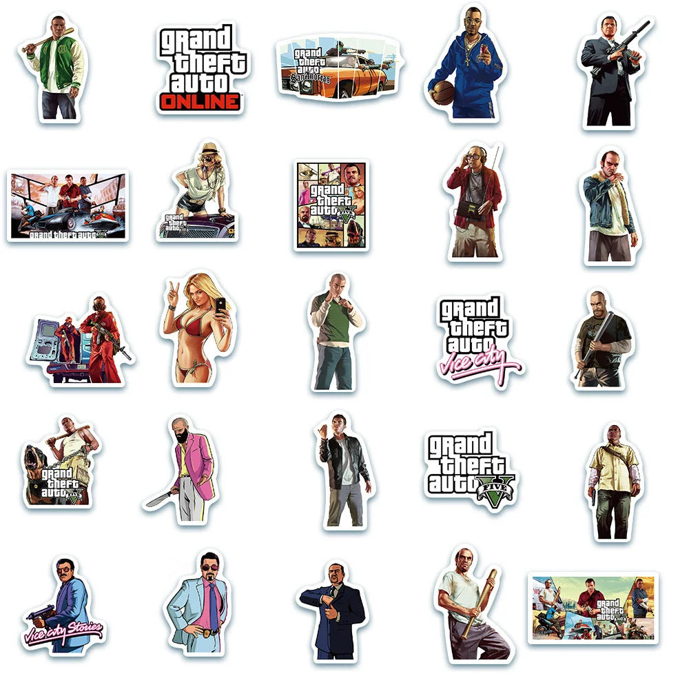 50PCS Action Game Grand Theft Auto Graffiti Waterproof Sticker Suitcase Notebook Skateboard Refrigerator WaterCup