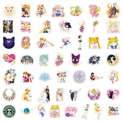 50PCS Animation Sailor Moon Graffiti Sticker Car Trunk Skateboard Water Cup Guitar Helmet Refrigerator Waterproof