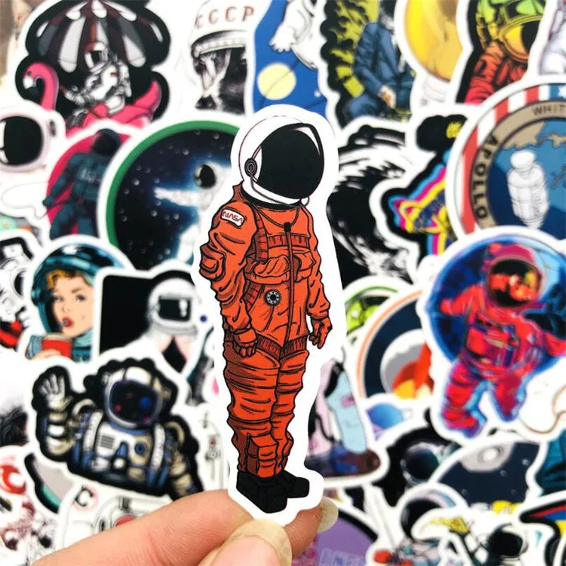 50PCS Cute Classic Astronaut Space Cartoon Notebook Graffiti Waterproof Suitcase Helmet Sticker Decoration