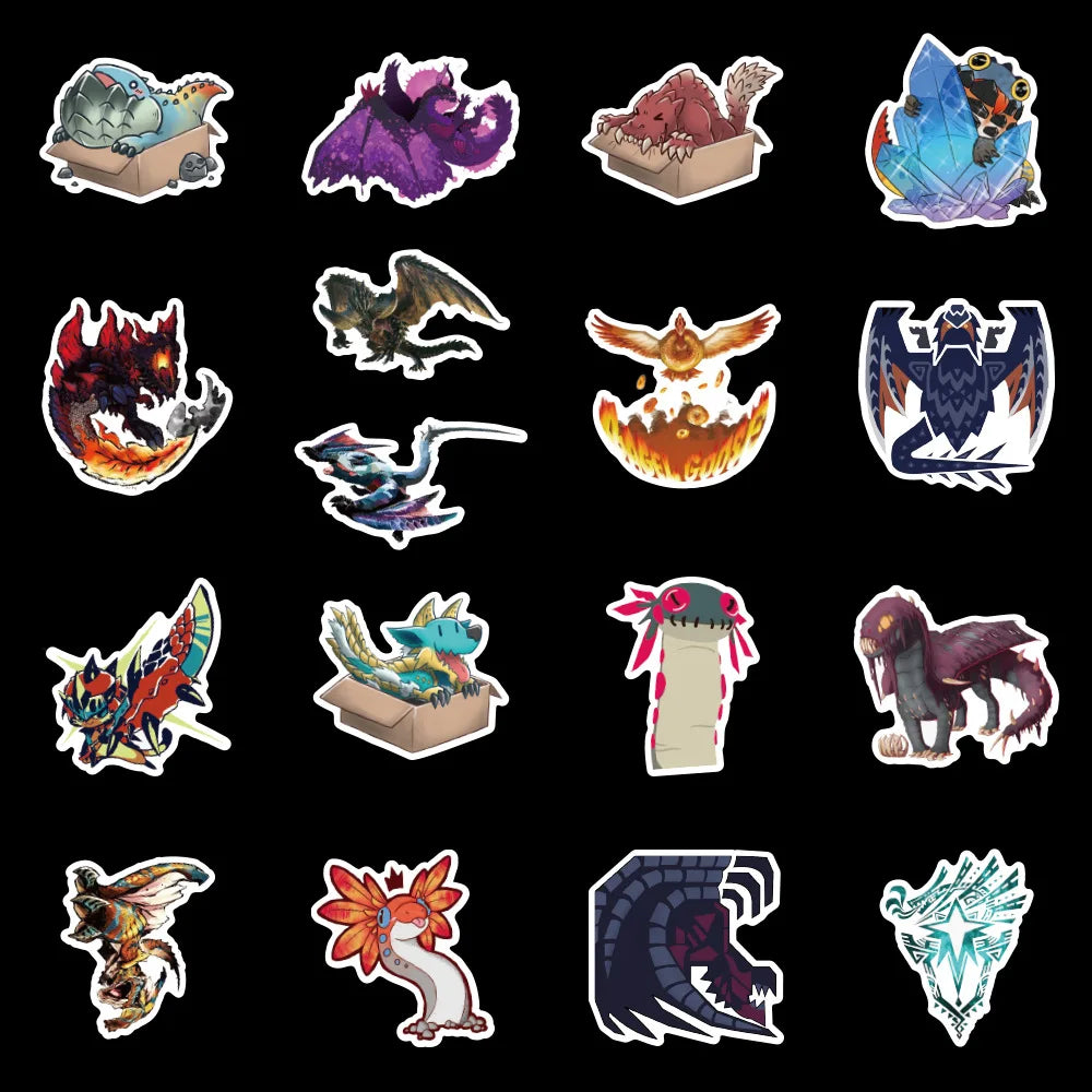 50 pieces of Monster Hunter animated cartoon graffiti stickers, personalized PVC suitcases, car helmets, suitcases, phone cases, notebook waterproof decorative stickers, toys