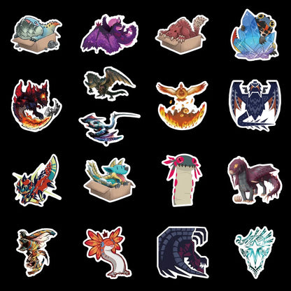 50 pieces of Monster Hunter animated cartoon graffiti stickers, personalized PVC suitcases, car helmets, suitcases, phone cases, notebook waterproof decorative stickers, toys