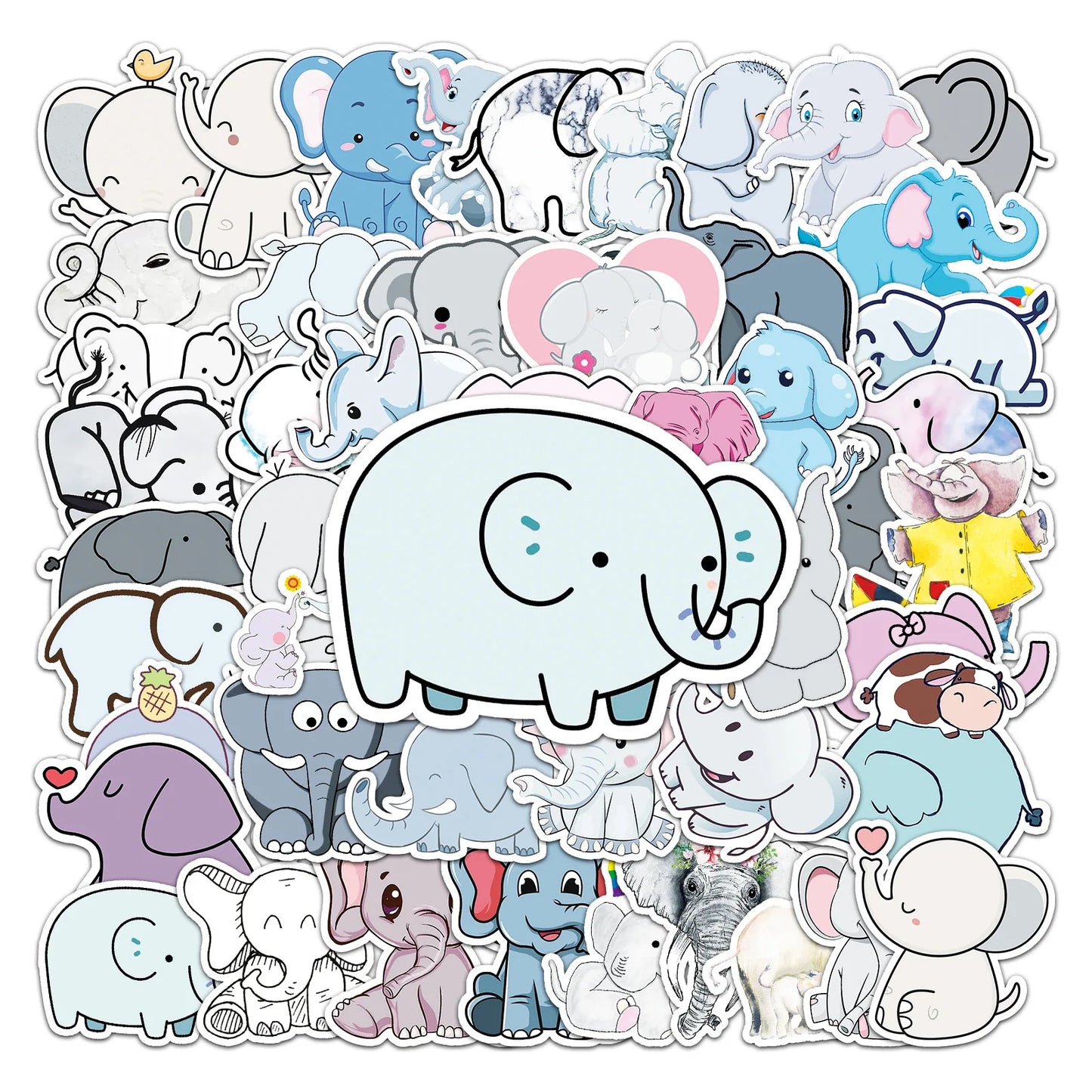 50PCS Elephant Personality Cute Cartoon Animal Graffiti Waterproof Sticker Suitcase Notebook Refrigerator Helmet