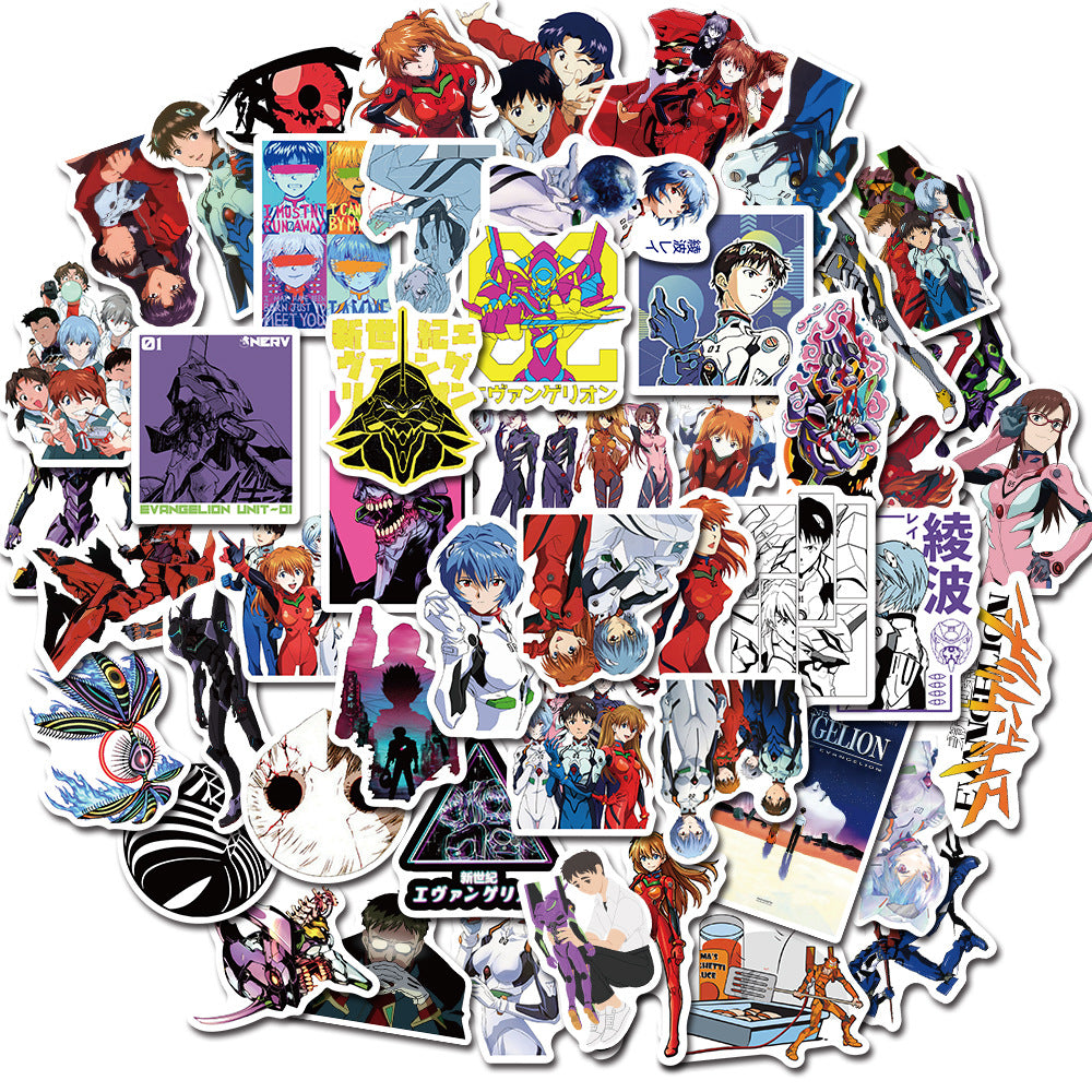 50PCS Evangelion (EVA) Inspired Stickers, Mecha & Angel Cartoon Doodles for Anime Fans and Tech Decals
